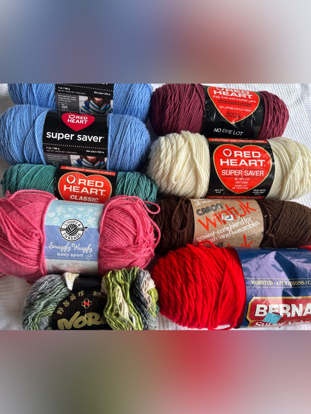 Red Heart  & Assorted Crochet Yarn Bundle - Cream, Brown, Red, Maroon